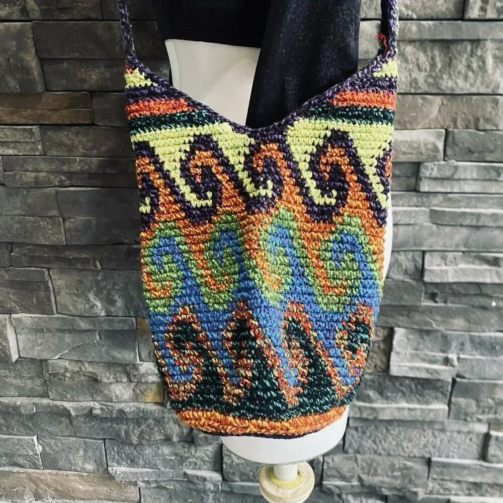 Woven Handmade Circle Bottom Colorful Crossbody‎ Bucket Purse Guatemalan Fun